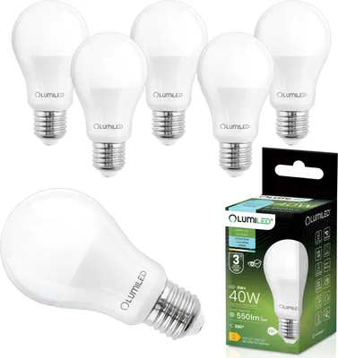 Produktbild von LUMILED 6 Stück LED Lampe E27 A60 5W ersetzt 40W 550lm 6500K Kaltweiß 230V 260° Abstrahlwinkel Kolbenform Nicht Dimmbar Innenbeleuchtung Tropfen Lichtquelle Energiesparlampe 6er Pack