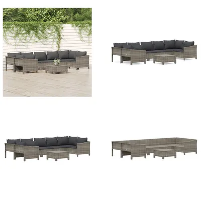 Produktbild von vidaXL 8 tlg. Garten Lounge Set mit Kissen Grau Poly Rattan - Garten Lounge Set - Garten Lounge Sets - Lounge Set - Gartenmöbel Set
