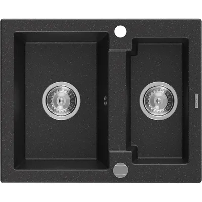 Obrázek produktu pro Mexen Carlos 1,5-miskový granitový dřez 582 x 475 mm, Černá/Stříbrná kovová, sifon Chromovaná - 6518581500-73
