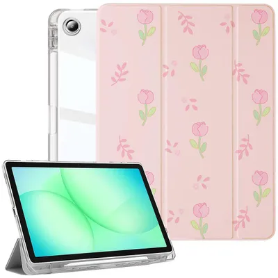 Image de Coque pour Samsung Galaxy Tab A11 Plus / A9 Plus, Protection Antichoc Motif Fleur avec Porte-Stylet