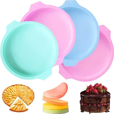 Produktbild von Runde Backform Set 8 Zoll - 4 Stück Antihaft Silikon Backformen in Pink, Blau, Grün
