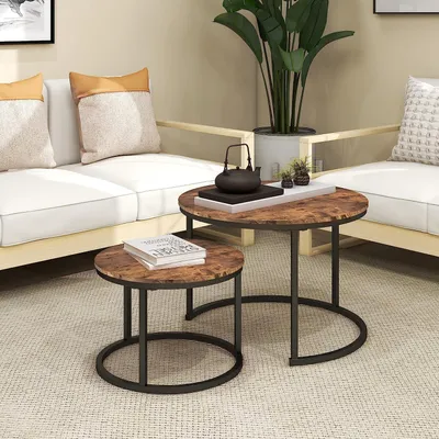 Immagine prodotto di Set di 2 tavolini da salotto, stile industriale, legno, nero e marrone, dimensioni 70/50 cm