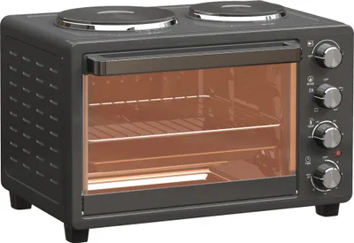 Obrázok produktu pre Fortuna Lai Minipečica 28 L 2600 W Mini rúra 100–230 °C 60 min. časovač, s 2 platňami na udržanie teploty, plechom na pečenie a roštom na grilovanie Pizza rúra s plechom na omrvinky, rukoväťou na tácu Čierna