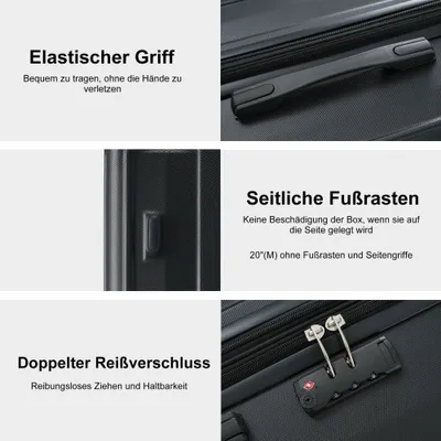 Produktbild von AIORBER Koffer, 4 Rollen, Netztaschen, höhenverstellbare Teleskopstange, viel Stauraum,TSA-Zollschloss,für Reisen, Geschäftsreisen, 36x23x56cm,Schwarz