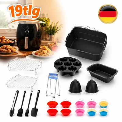 Productafbeelding van Accessoireset van 19 stuks voor heteluchtfriteuse, geschikt voor Ninja AF400EU en AF500EU, met een inhoud van 7,6L tot 9,5L, BPA-vrij