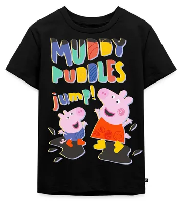 Produktbild von Spreadshirt Peppa Wutz Matschepampe Muddy Puddles Schorsch Kinder Premium T-Shirt, 134/140 (8 Jahre), Schwarz