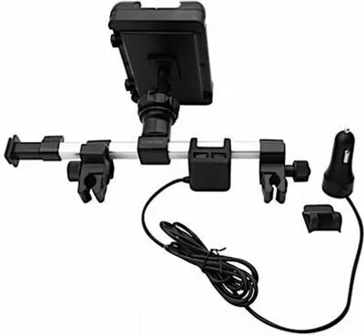 Produktbild von Macally HRMOUNTPRO4UAC, Kopfstützen Autohalterung mit USB Ladegerät für alle iPad & Tablet PCs bis 25 cm Breite, kompatibel zu 12,9' iPad Pro
