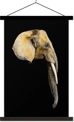 Produktbild von MuchoWow® Textilposter Elefant - Kopf - Schwarz 60x90 cm mit schwarzem Rahmen - Poster Wohnzimmer
