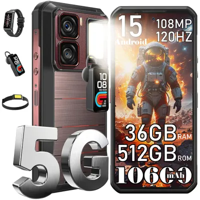 Produktbild von Oukitel WP300 5G Outdoor Handy 36GB+512GB 16000 mAh 108 MP Android 15 Industrietelefon Mit Campingleuchte/Abnehmbarer Ohrhörer Smartphone, Gold