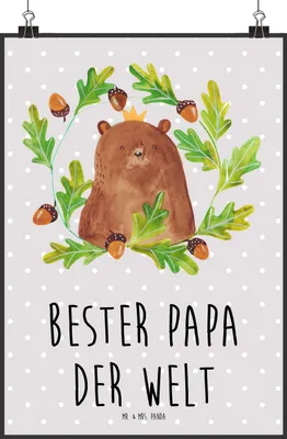 Produktbild von Mr. & Mrs. Panda Bild Bär König DIN A2 - Grau Pastell - Geschenk, Vatertag, drucke, Plakat, Papa, Daddy, Teddy, Kunstdruck, Bester, Wandbild, wanddeko