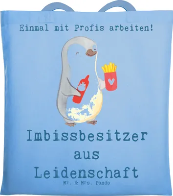 Produktbild von Mr. & Mrs. Panda Tote Bag Imbissbesitzer Leidenschaft - Sky Blue - Geschenk, Pommesverkäufer, Tasche, Schultasche, Laptoptasche, Spruch, Beutel, Pommesliebe, Witzig
