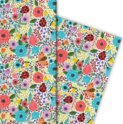 Produktbild von Fröhliches Blumen Geschenkpapier für liebevolle Geschenke mit Marienkäfern - G7187, 32 x 48cm