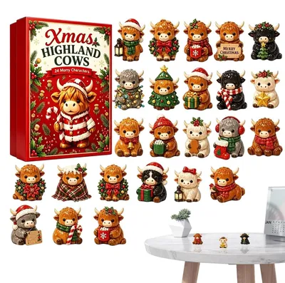 Zdjęcie produktu dla Kalendarz adwentowy Highland Cow 24 sztuki 3D mini figurki kolekcjonerska dekoracja