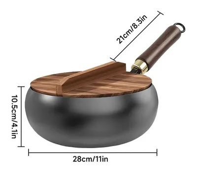 Obrázok produktu pre Hrnec Gusseisen – priemer 28 cm – s nepriľnavým povrchom – s dreveným vekom – vhodný na plynovú varnú dosku – ideálny na steaky a omelety
