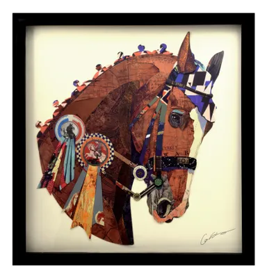 Produktbild von Der teure Gewinn - 3D Collage Kunst Art Bild Handgefertigt 61x61cm Pferd Rennen Reiten Derby