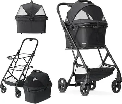 Produktbild von Luxus-Klappbarer Hundewagen, Katzenbuggy – Haustier-Kinderwagen – Bis zu 18 kg – Schwarz