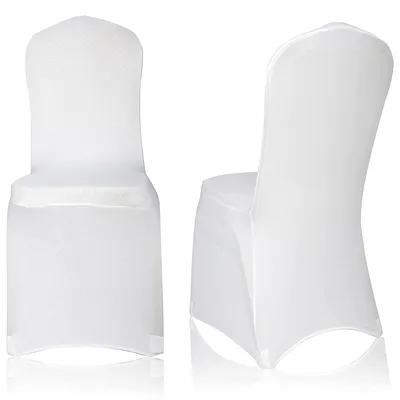 Produktbild von Weiße Stuhlhussen, 100 Stück, Polyester-Elasthan, weiße Stretchbezüge, waschbar, für Hochzeiten, Partys, Bankette und Stuhldekoration.
