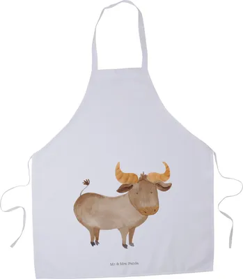 Produktbild von Mr. & Mrs. Panda Schürze Sternzeichen Stier - Weiß - Geschenk, Kochbekleidung, Grillschürze, Rind, Kochschürze, Küchenschürze, Geburtstag Mai, April, Ochse, Küchenzubehör