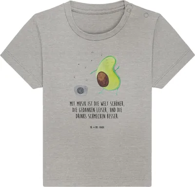 Produktbild von Mr. & Mrs. Panda Babyshirt Avocado Tanzen 6. - 12. Monat - Heather Grey - Geschenk, Baby Jerseyshirt, Party, Urlaub, Singen,  Shirt, T-Shirt, Musik, Kurzarmshirt