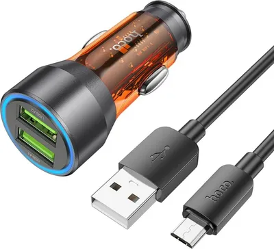 Image de HOCO Chargeur voiture 2 x USB QC 18W + câble USB pour Micro NZ12 transparent orange