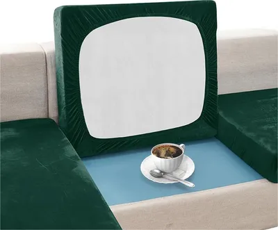 Produktbild von Elastischer Velours-Sitzkissenbezug für Sofa 80–100 cm in Dunkelgrün – Schonbezug