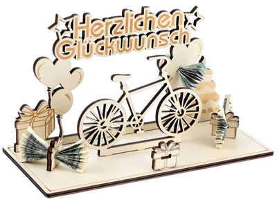 Holz-Fahrrad-Geldgeschenk, 6-teilig, 24,8x11x0,6 cm