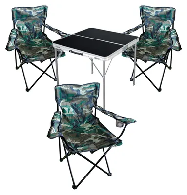 Image de set de mobilier de camping 4 pièces Camouflage Table noire + chaises de camping
