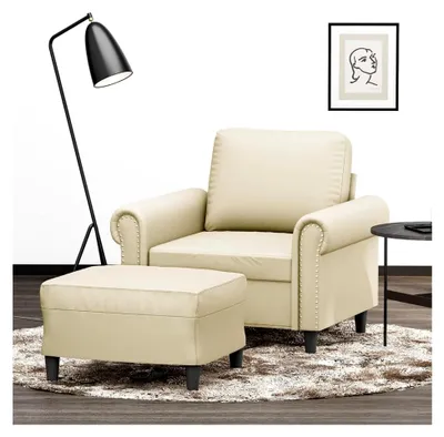 Produktbild von Sessel mit Hocker in Creme, 60 cm Sitzbreite, Kunstleder, Robustes Metallgestell, Bequemer Relaxsessel für das Wohnzimmer, Modernes Design, Langlebig
