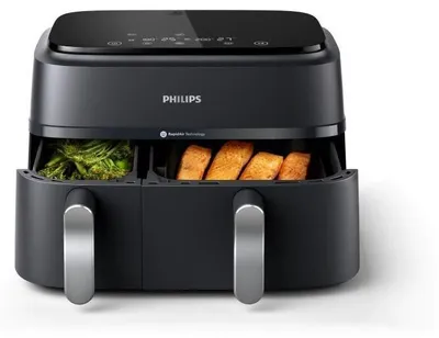 Obrázek produktu pro Fritéza bez oleje PHILIPS Airfryer série 3000, dvojitý koš 9 l, 8 přednastavených programů, 2750 W, černá/stříbrná