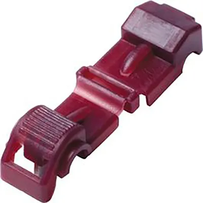 A close-up, isolated shot of a red plastic connector.