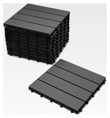 Produktbild von Junado WPC Terrassenfliesen, 11er Set für 1m², anthrazit, Klick-Fliese für den Garten, Bodenbelag mit Drainage