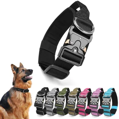 Produktbild von Taktisches Hundehalsband mit Griff, Verstellbar, Gepolstert, Metallschnalle, Schwarz, XL