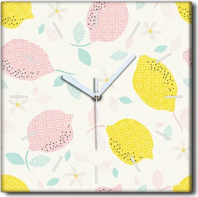 Produktbild von Coloray Uhr auf Leinwand 30x30 cm Wand Uhr Dekoration Wohnzimmer Segeltuch weiße Zeiger -Naturpflanze Zitrone.