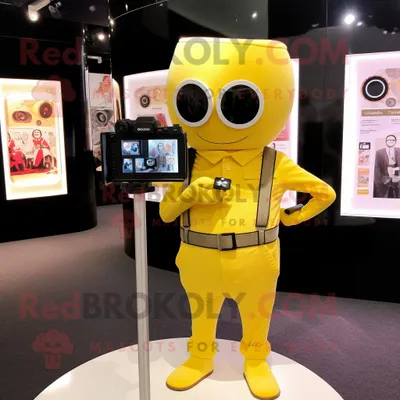 Immagine prodotto di Personaggio del costume della mascotte REDBROKOLY della fotocamera gialla vestito con un pagliaccetto e cravatte