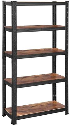 Immagine prodotto di Scaffale industriale a 5 ripiani – Libreria industriale – Nero/Marrone – Acciaio/MDF – 150 x 75 x 30 cm