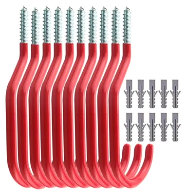 Produktbild von 10 Stück Fahrradhalterung Haken, Garagenhaken und Wandhaken für Schwerlast, Deckenhalterung und Gerätehaken in Rot