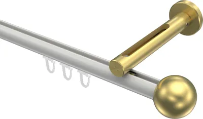Produktbild von Interdeco Innenlaufstange / Gardinenstange mit Innenlauf Weiß / Messing-Optik, Typ Siteno Luino (Kugel), 20 mm Ø 1-läufig, 440 cm