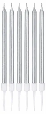 Produktbild von Tortenkerzen Silber mit Halter 11 cm, 6 Stück, KI-generiertes Bild