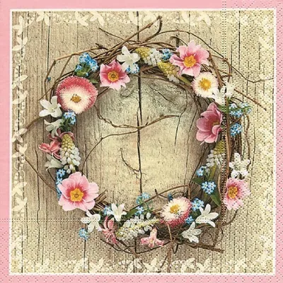Produktbild von 20 LUNCH SERVIETTEN 33x33cm. Blumenkranz. SPRING WREATH