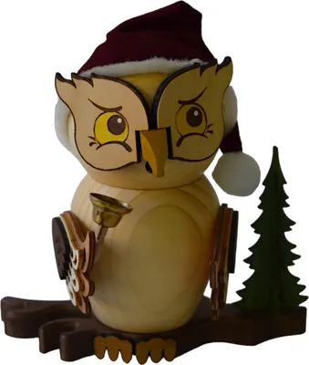 Produktbild von Kuhnert Räuchermännchen Räucherfigur Eule Weihnachtsmann 15 cm - Echt Erzgebirge