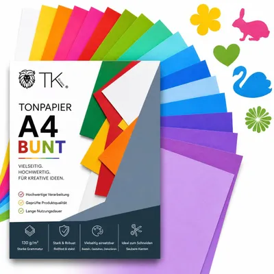 Zdjęcie produktu dla 50 arkuszy kartonu A4 - 220 g/m² - 10 kolorów papieru i kartonu do rękodzieła
