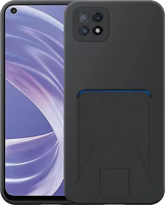 Zdjęcie produktu dla Etui na telefon Oppo A53 5G / A72 5G / A73 5G z regulowanym skórzanym slotem na karty - elastyczne etui na tył z silikonu TPU z regulowanym skórzanym slotem na karty - czarne - Smartphonica