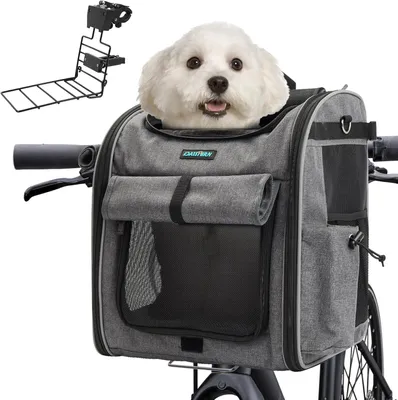 Obrázok produktu pre Košík na psa na bicykel, umiestnený vpredu, s priemerom 5,5 cm. Skladacia taška na prepravu domácich zvierat do 10 kg, vhodná pre elektrobicykle a bežné bicykle