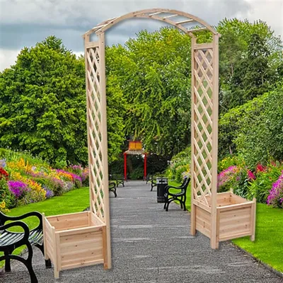 Produktbild von Mucola krata ze skrzynką do sadzenia krata wspinaczkowa łuk różany pomoc wspinaczkowa doniczka róża kolumna łuk drewniana pergola rama wspinaczkowa - naturalne wykończenie