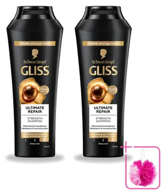Productafbeelding van 2 x Gliss Ultimate Repair Shampoo - voor intensieve haarreparatie - 250 ml - Voordelige verpakking - 2 stuks