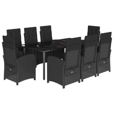 Produktbild von vidaXL 9-tlg. Garten-Essgruppe mit Kissen Schwarz Poly Rattan