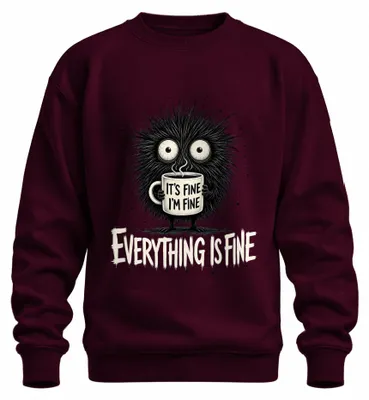 Immagine prodotto di Felpa con cappuccio, modello "It's Fine I'm Fine Everything Is Fine", con scritta sarcastica, colore bordeaux, taglia L
