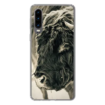 Produktbild von MuchoWow® Handyhülle Schutzhülle Hülle für Huawei P30 Schottischer Highlander - Schnee - Hörner Silikon Softcase Handy Hülle - Kartenbesitzer