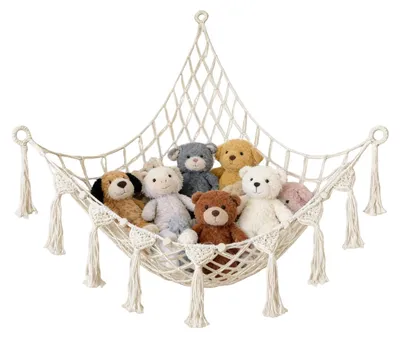 Produktbild von Hängeaufbewahrung Stofftiere Kuscheltiere Organizer - Hängendes Netz - Kinderzimmer - Beige
