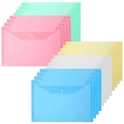 Image de Pochettes de documents A4, lot de 20, transparentes, avec bouton-pression, 5 couleurs, 32 x 23 cm